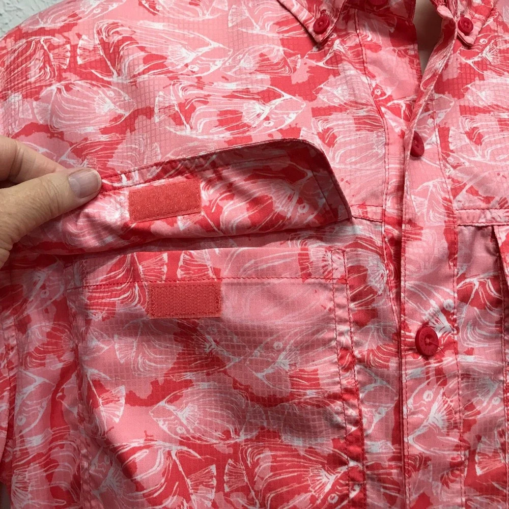 Ocean & Coast Advantage Shirt Mens‎ M Pink All Around Fish Print Fishing Boating